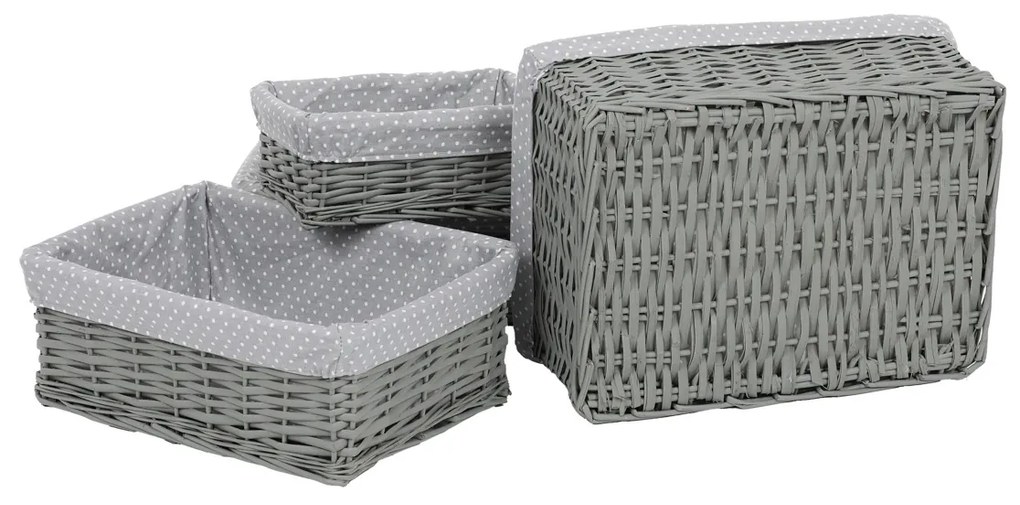 Szürke fonott kosárszett szövettel, 5 db, 5 méretben, 48 x 18 x 37 cm