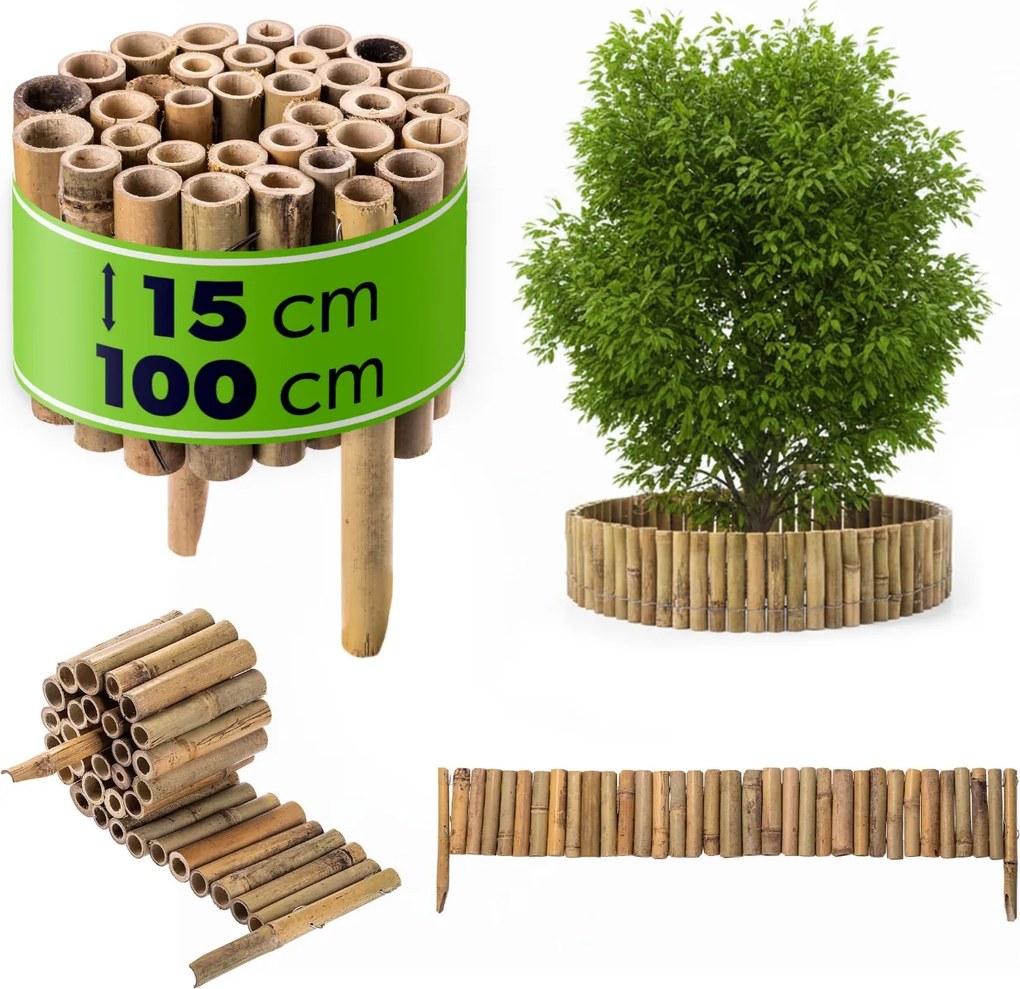 Kerti Rózsafa Szegély Bambusz Gyepkerítés Beszúrható 15 x 100 cm