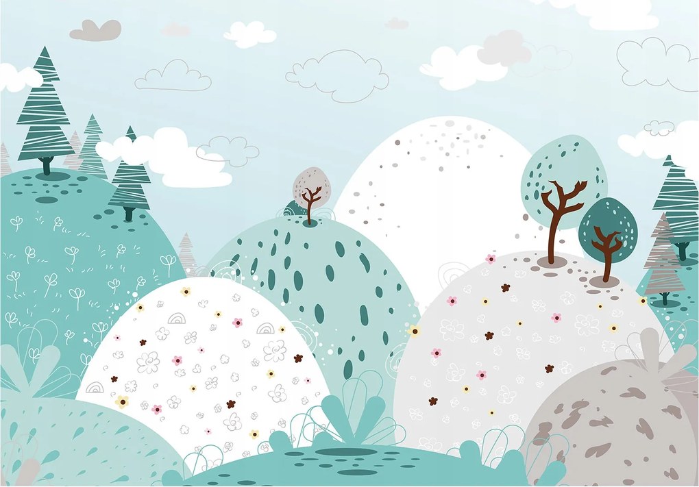 Fotótapéta vinil Pasztell dombok virágok a gyerekszobába 416x290 +ragasztó