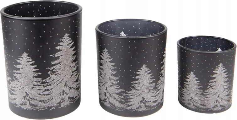 3db fekete üveg teamécsestartó fával 10x12 9x10 7x