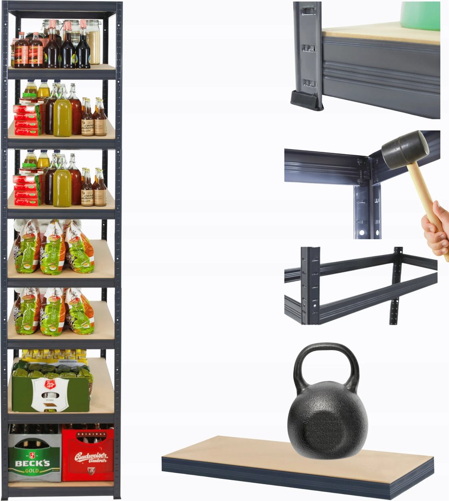 Tárolószekrény fém állvány Helios 270x50x50cm 8Px175kg 300EZER Komb