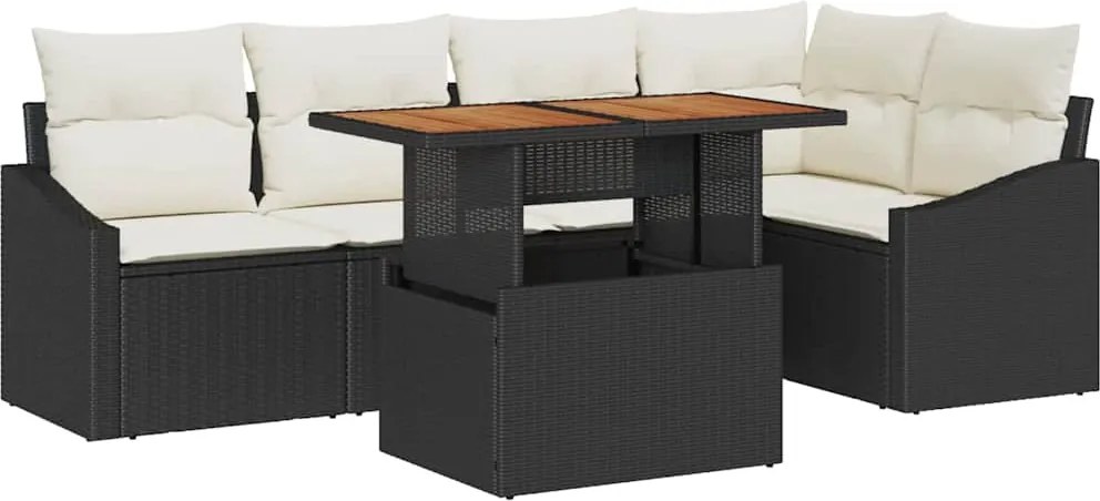 vidaXL Kerti Kanapé Szett tárolóval 6 pcs Fekete Poli rattan