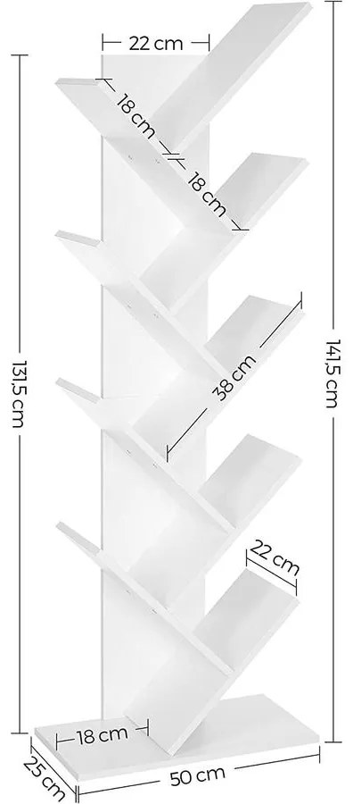 Könyvespolc, padlón álló polcos, 50 x 25 x 141,5 cm Fehér | VASAGLE