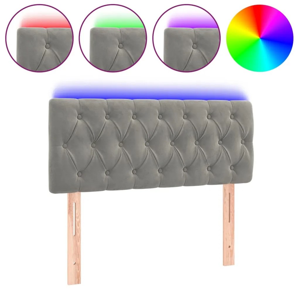 világosszürke bársony LED-es fejtámla 90 x 7 x 78/88 cm