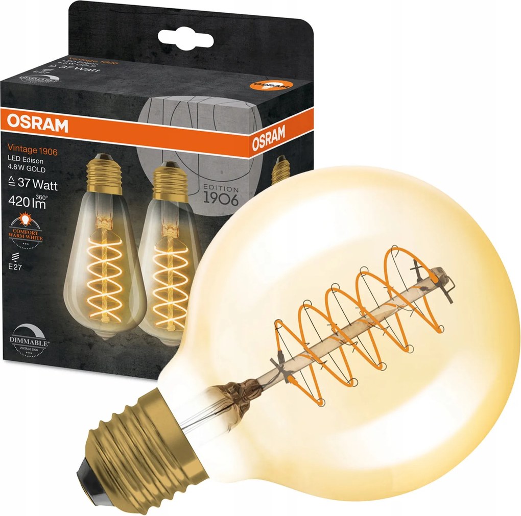 2x Led izzó Dekoratív G80 Gömb E27 4.8W Filament Tompítható Vintage