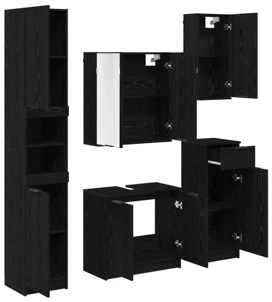 vidaXL Fürdőszoba bútor szett fiókkal 5 pcs Fekete tölgy Faanyag