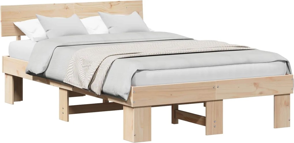 vidaXL Ágykeret fejtámlával Természetes 140 x 190 cm Tömör fenyőfa