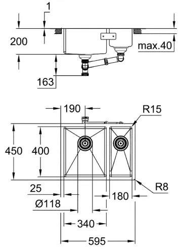 GROHE 31577SD1 - Konyhai mosogató K700U 595 × 450 mm, rozsdamentes acél