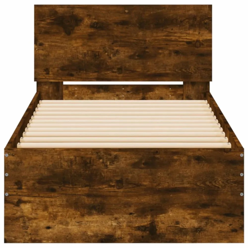 füstös tölgy színű ágykeret fejtámlával és LED-ekkel 75x190 cm