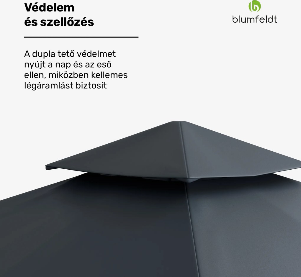 Blumfeldt Grandezza Cortina kerti pavilon 3x3 m, időjárásálló, porfestett, oldalsó redőnyök