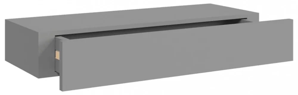2 db szürke MDF falra szerelhető fiókos polc 60 x 23,5 x 10 cm
