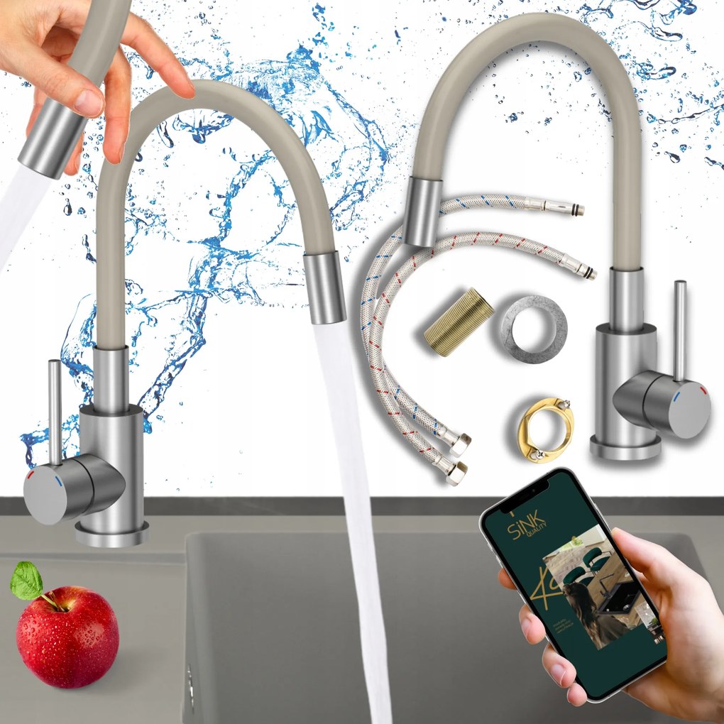 Konyhai Csaptelep flexibilis Kifolyócsap Bézs Mosogató Csaptelep 7in1