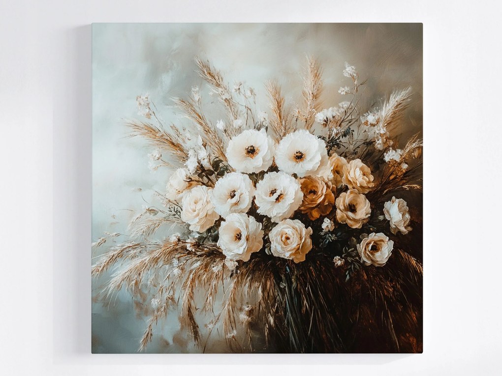 Vászonkép Canvas Dekoráció Csokor Virágok Fű Gabona Rózsa 80x80