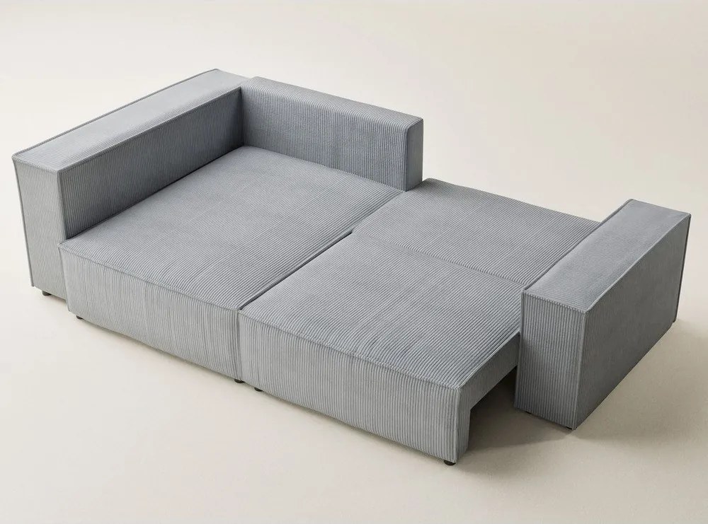 Szürke kordbársony kinyitható-tárolóhelyes sarokkanapé (bal oldali-L alakú) Tonga – Maison de Rêve