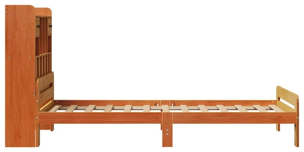 barna tömör fenyőfa könyvespolcos ágy matrac nélkül 75 x 190 cm