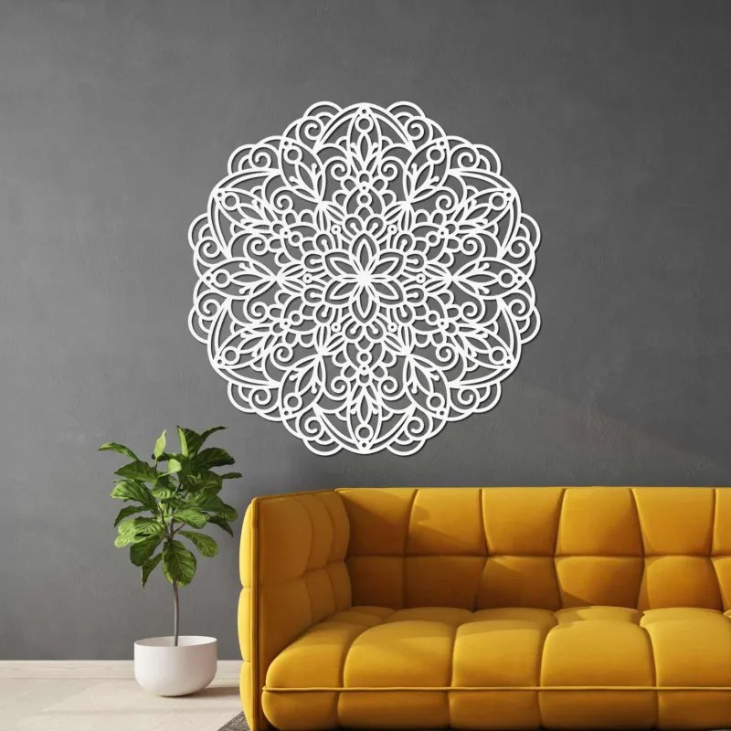 Fából készült mandala falra, virágdíszítéssel | MELLANY