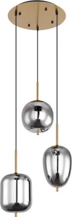 Globo 15345-3MM Függeszték fém matt, füszszínű üveg búrák, 3 eltérő alakú, ø: 460mm, M: 1200mm, fényforrás nélkül szállítva 3x E14 40W 230V