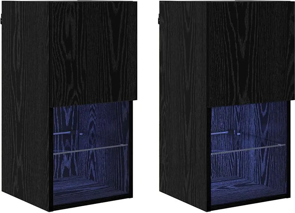 vidaXL Fali TV szekrények 2 pcs Fekete tölgy 30,5 x 30 x 60 cm Faanyag