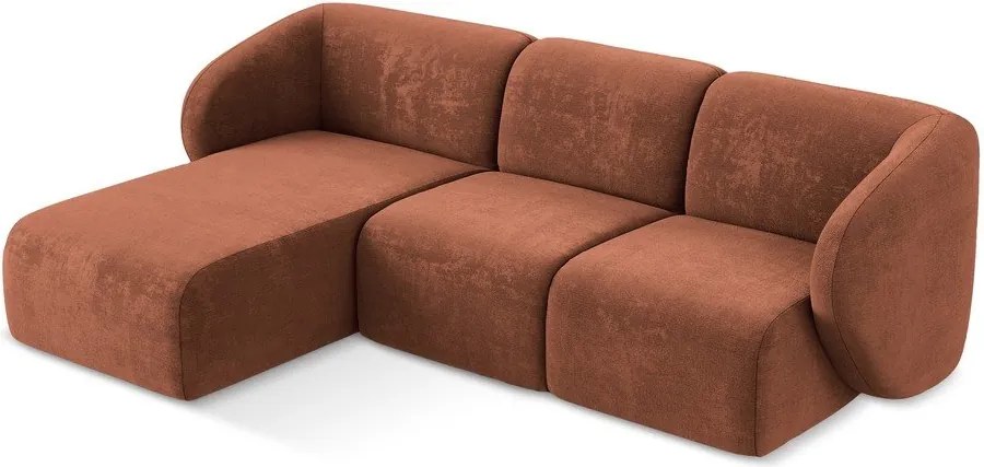 Terrakotta színű zsenília sarokkanapé (bal oldali-heverő résszel) Lani – Makamii