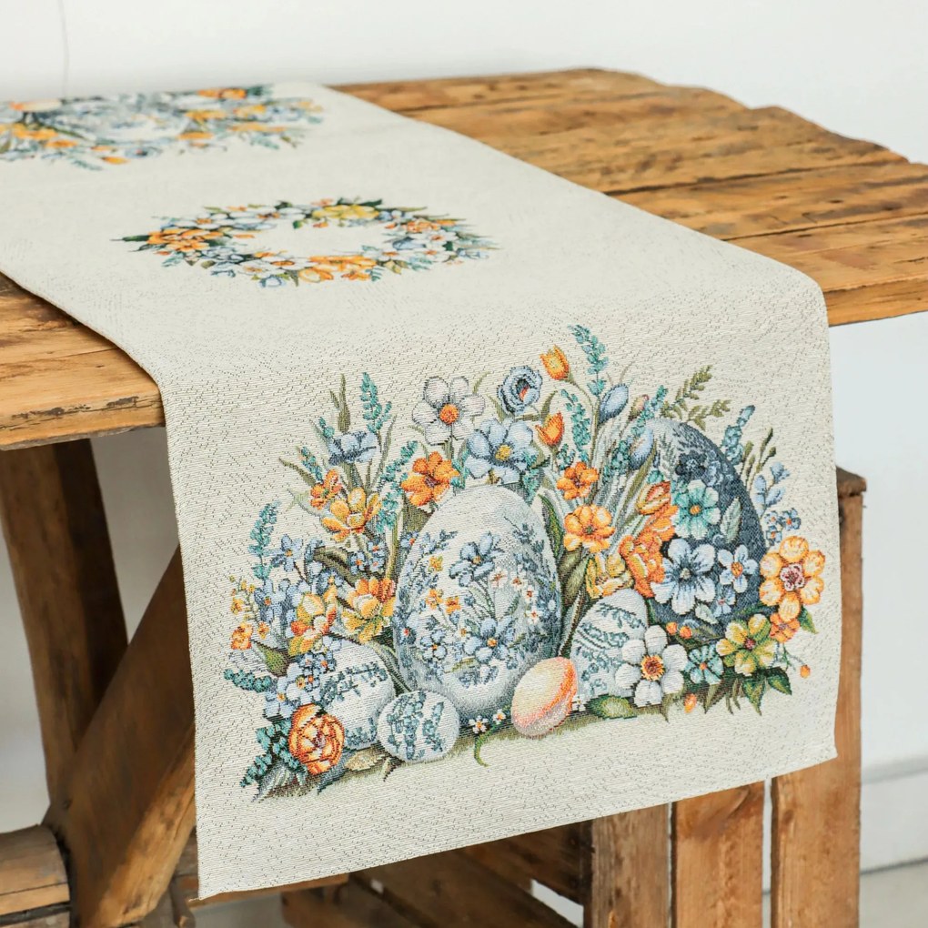 Húsvéti asztali futó 44x180 cm tojásos Gépi gobelin sárga