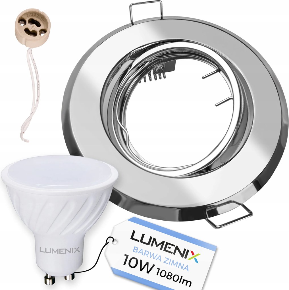 Halogén lámpatest szett Króm Kerek GU10 Led izzó 10W Hideg