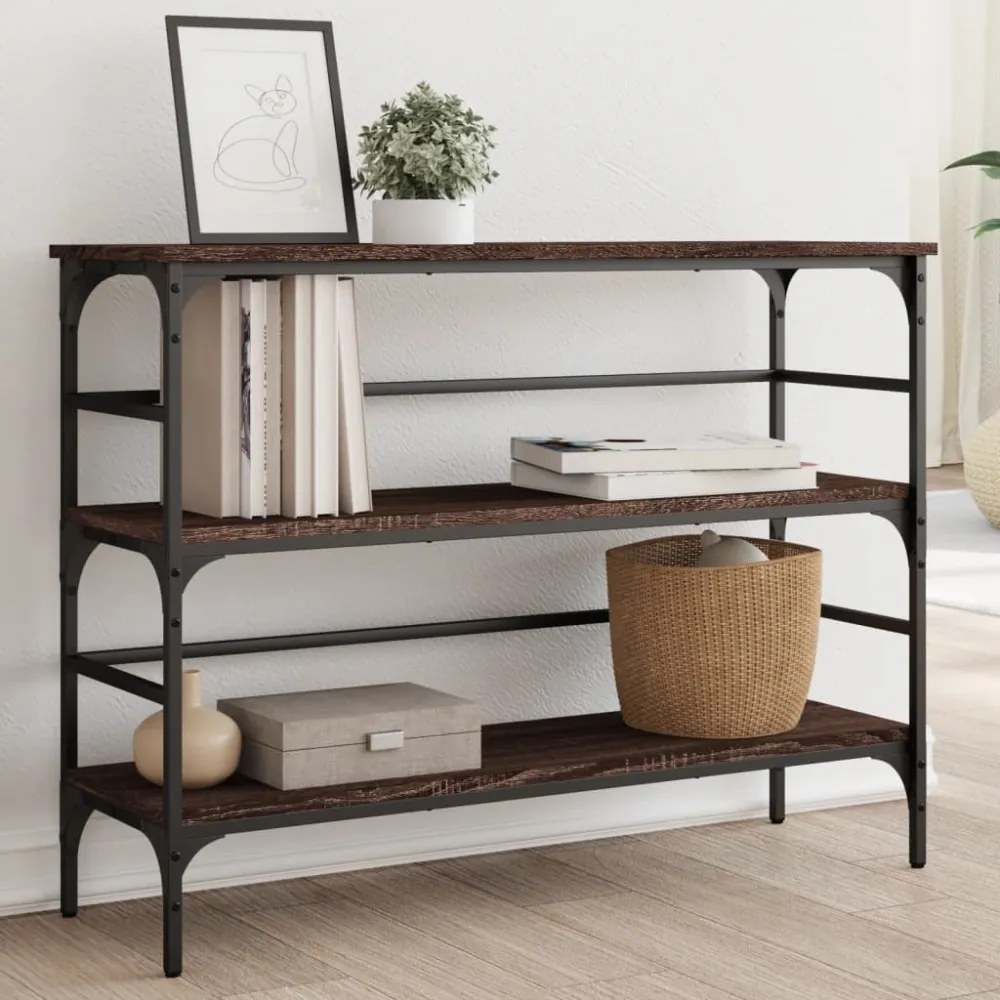 barna tölgyszínű szerelt fa tálalóasztal 100 x 32 x 75 cm