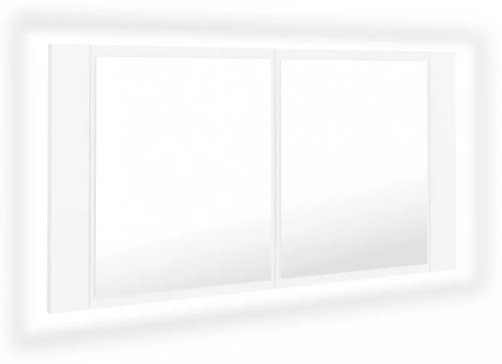 fehér akril LED-es fürdőszobaszekrény tükörrel 90x12x45 cm