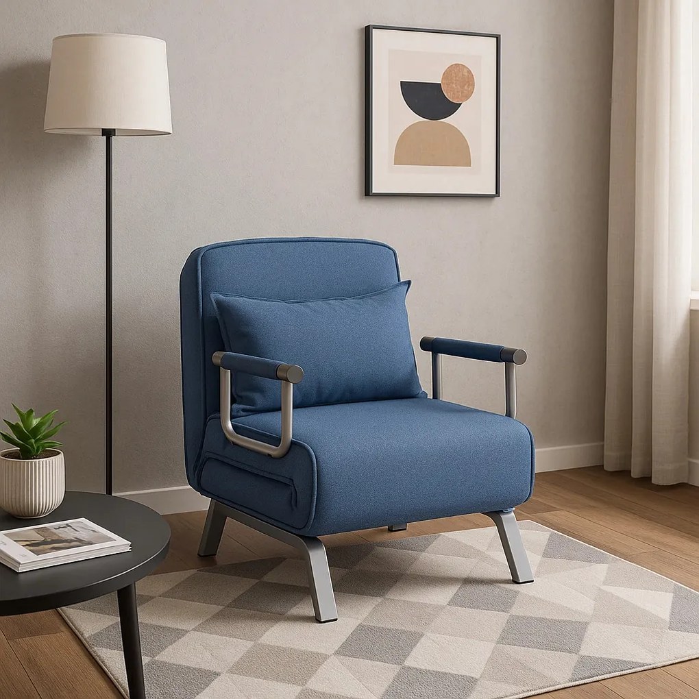 Ágyazható Fotel BART Kék Szövet Kárpittal.