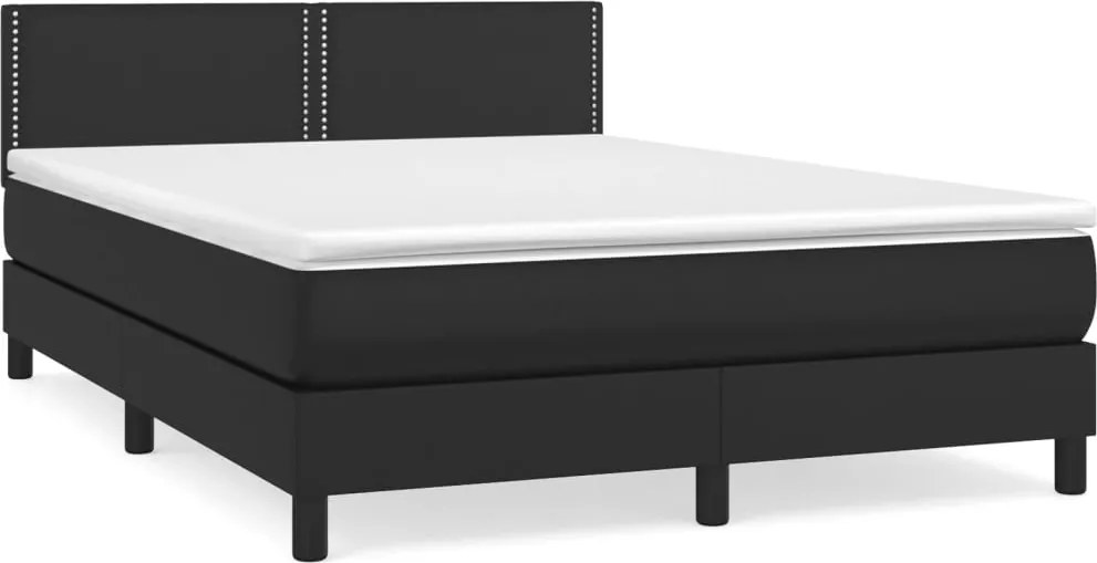 vidaXL fekete műbőr rugós ágy matraccal 140 x 190 cm