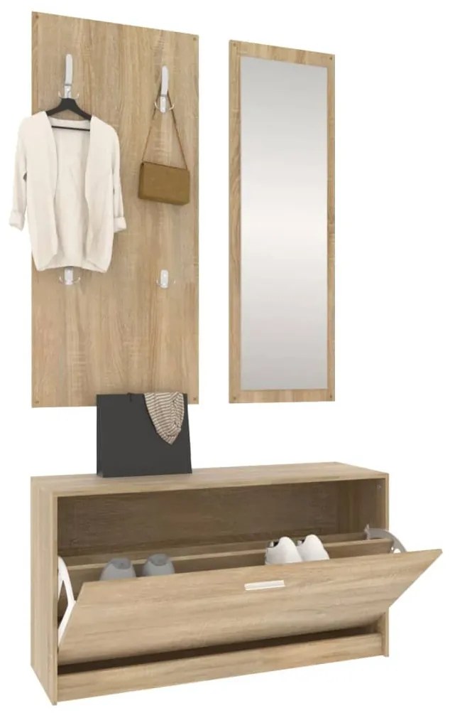 3 az 1-ben cipősszekrény szett sonoma tölgyfa mintával