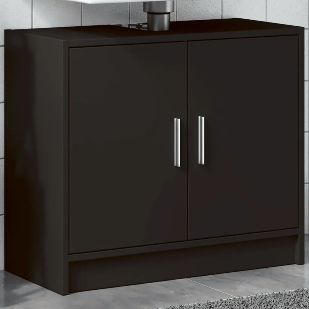 Fekete szerelt fa mosdószekrény 63 x 29 x 55 cm