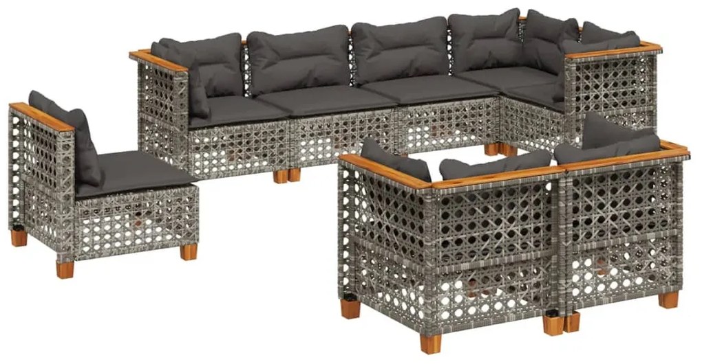 8 részes szürke polyrattan kerti ülőgarnitúra párnákkal