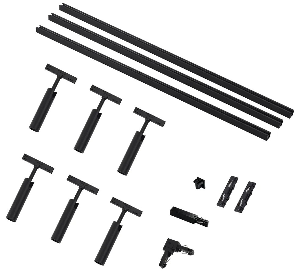 Modern sínrendszer 6 fekete spotlámpával, 1 fázisú - Slimline Uzzy