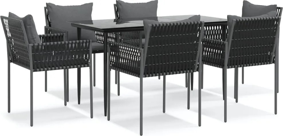 vidaXL 7 részes polyrattan és acél kerti étkezőgarnitúra párnával