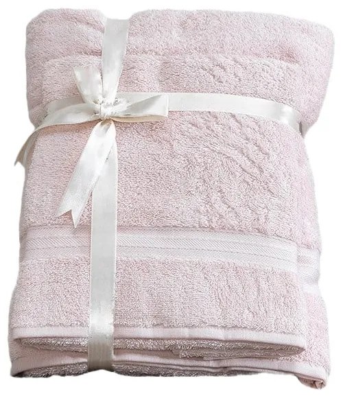 Világos rózsaszín frottír pamut törölköző és fürdőlepedő készlet 2 db-os – Foutastic