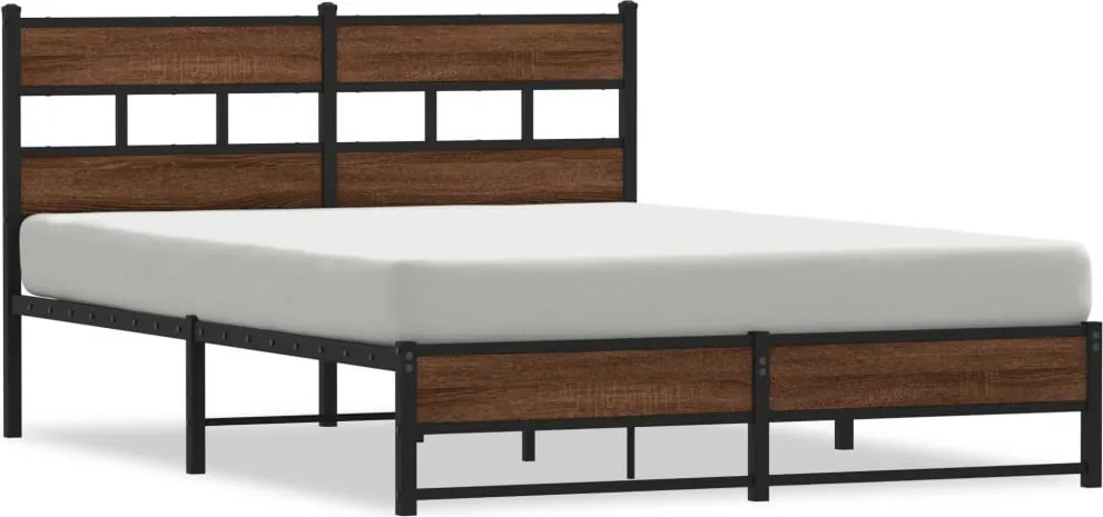vidaXL barna tölgy színű fém ágykeret matrac nélkül 135 x 190 cm