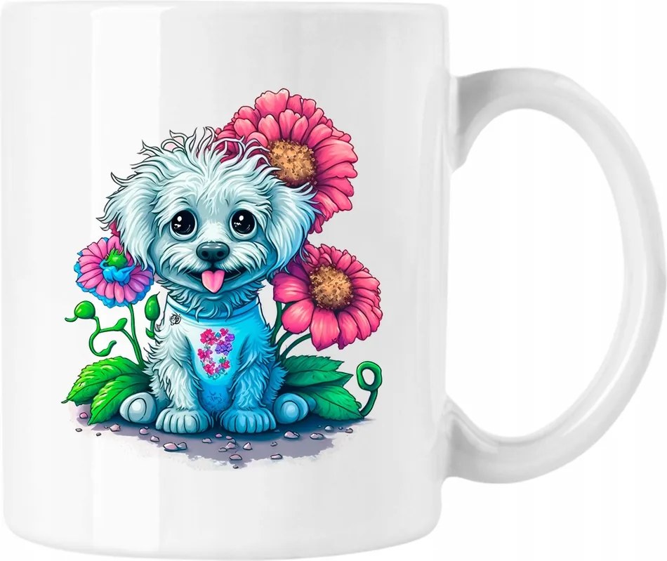 Bögre Kutya Virágok Művészet 4 Fehér 330ml