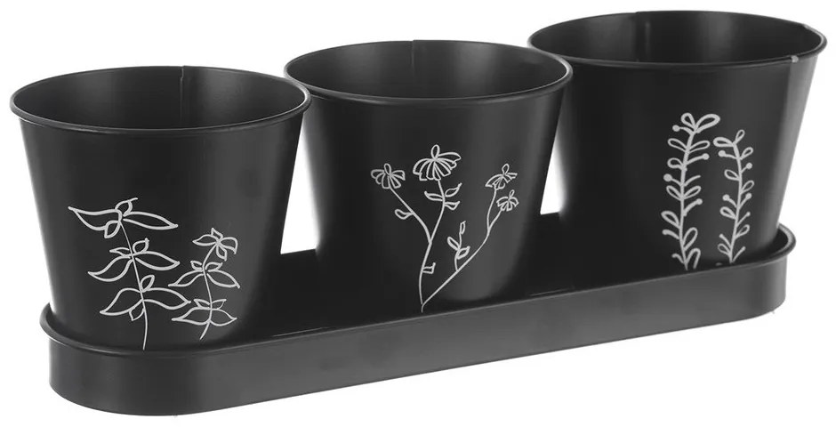 Fém virágcserép készlet fűszernövényekhez 3 db-os ø 11 cm Black – Orion