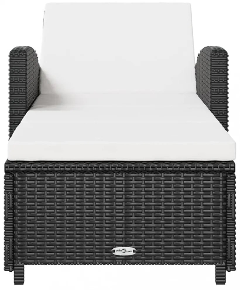 fekete polyrattan napozóágy krémfehér párnával