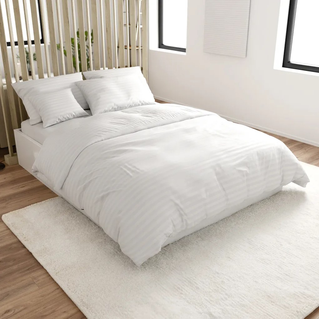 JASMINE mikroszálas szállodai ágyneműhuzat, fehér – 2 cm-es csíkos, szállodai zsebes Ágyneműhuzat mérete: 70 x 90 cm | 140 x 220 cm