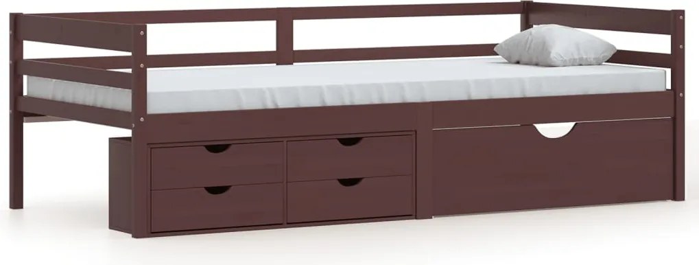 vidaXL sötétbarna fenyőfa ágykeret fiókokkal és szekrénnyel 90x200 cm