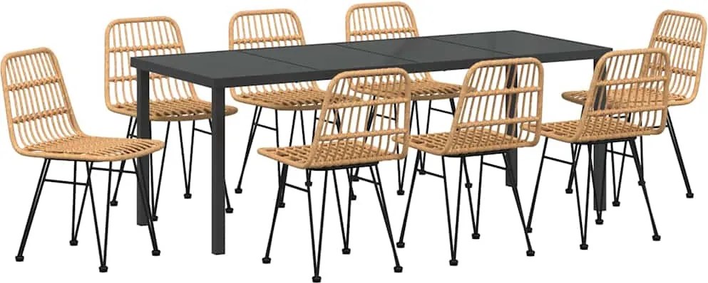 vidaXL Kert étkező szett 9 pcs Barna Porszórt acél