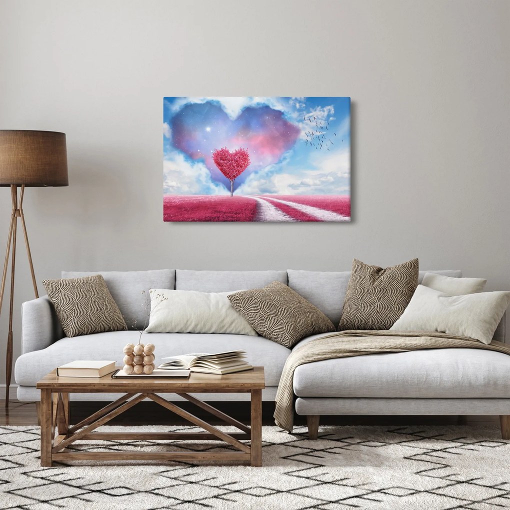 Kép - Rózsaszín szív fa (90x60 cm)
