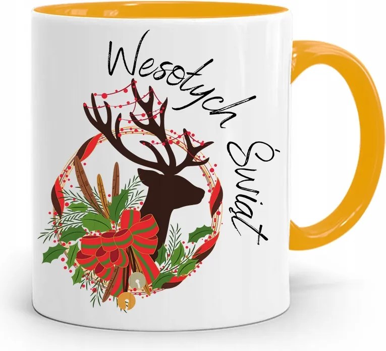 Sárga Karácsonyi Bögre Mikulásra, fényképes nyomtatással