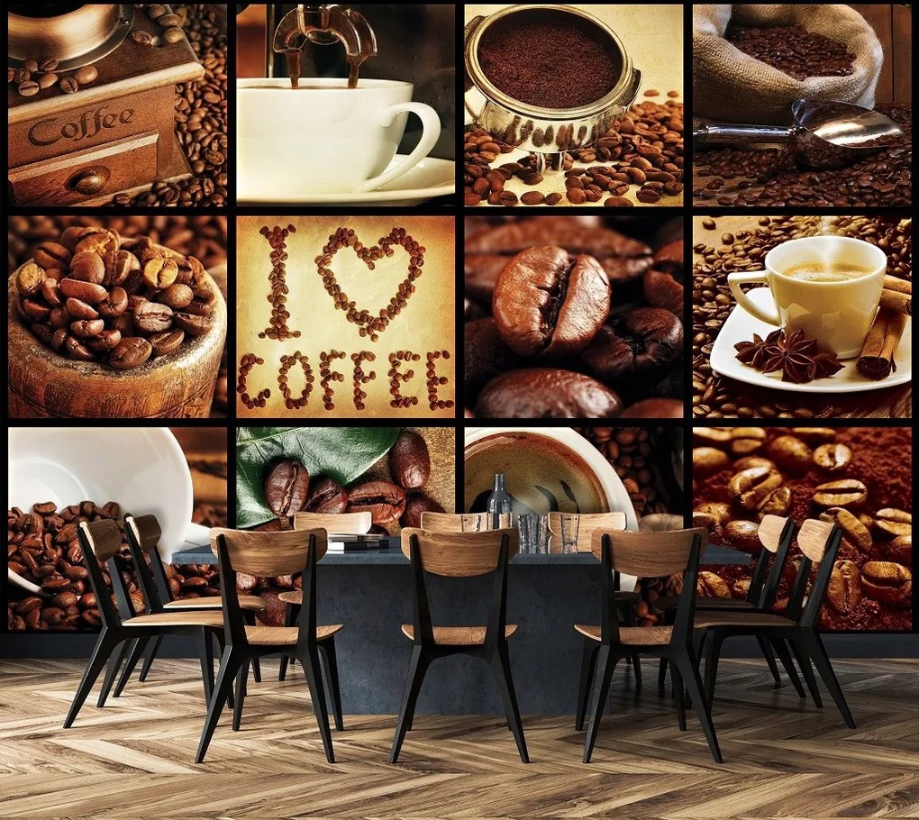 Vinyl fotótapéta 254x184 Szeretem a kávé kollázst +ragasztó