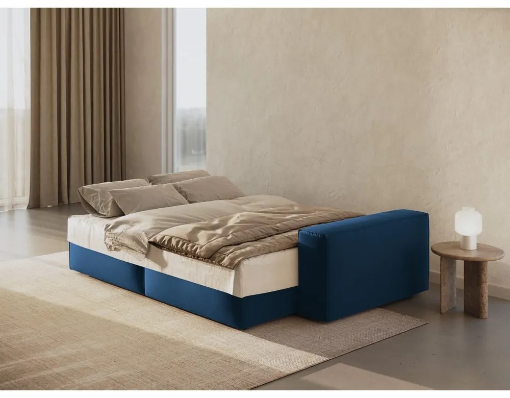 Sötétkék bársony kinyitható-tárolóhelyes kanapé 247 cm Jodie – Micadoni