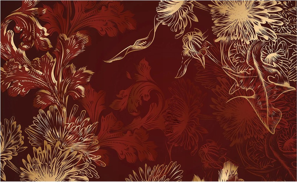 Fotótapéta Bordó Bársony Arany Vintage Dísz Elegancia 200x140 +ragasztó