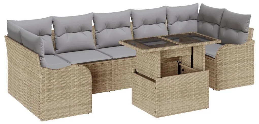 8 Darabos Kerti Sofa Szett Párnákkal Bézs Poli Rattan, 2-Fős Kerti Sofa Párnákkal Bézs Poli Rattan