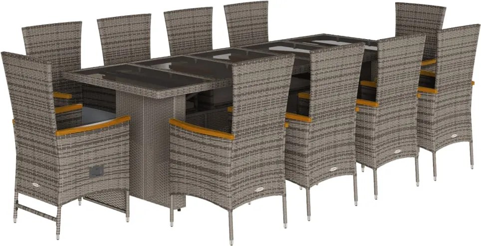 vidaXL 11 részes szürke polyrattan kerti ülőgarnitúra párnákkal