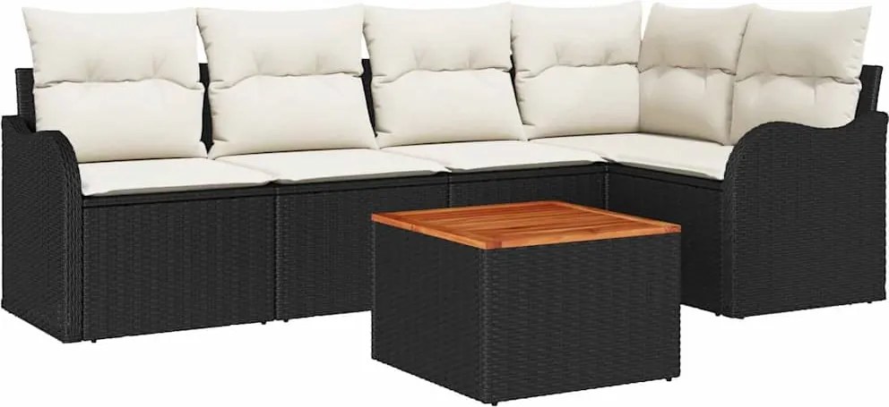vidaXL Kerti Kanapé Szett párnával 6 pcs Fekete polirattan